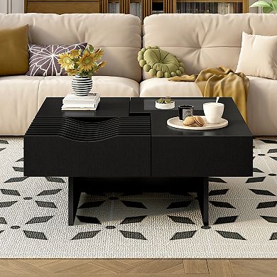 Merax 33''Mid Century Modern Coffee Table,Unique Square Wooden Coffee Table