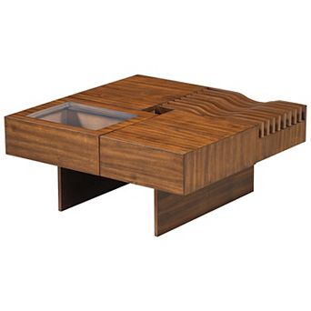Merax 33''Mid Century Modern Coffee Table,Unique Square Wooden Coffee Table