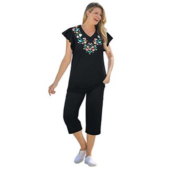 Woman Within Plus Size Embroidered V-Neck Tunic