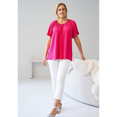 ellos Plus Size Flutter Sleeve Knit Eyelet Tunic