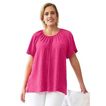 ellos Plus Size Flutter Sleeve Knit Eyelet Tunic