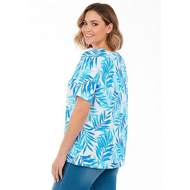 Woman Within Plus Size Printed Perfect Square-Neck Tee