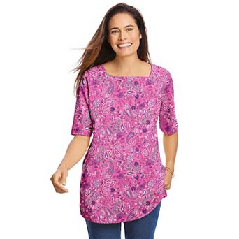 Woman Within Plus Size Printed Perfect Square-Neck Tee