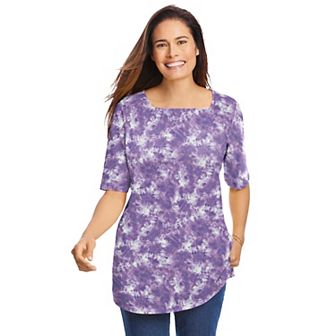 Woman Within Plus Size Printed Perfect Square-Neck Tee