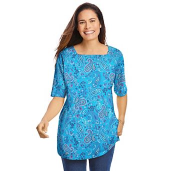 Woman Within Plus Size Printed Perfect Square-Neck Tee