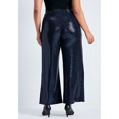 Avenue Women's Plus Size Glitz Sequin Wide Leg Pant
