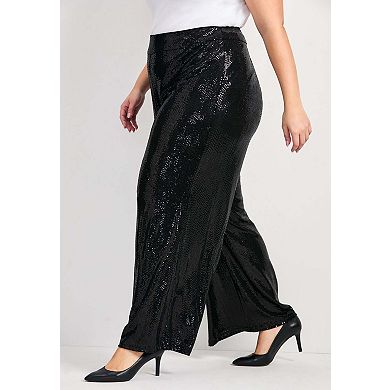 Avenue Women's Plus Size Glitz Sequin Wide Leg Pant