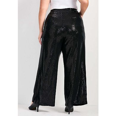 Avenue Women's Plus Size Glitz Sequin Wide Leg Pant
