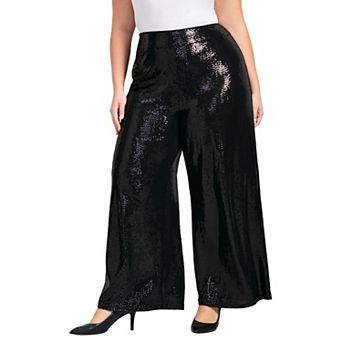 Avenue Women's Plus Size Glitz Sequin Wide Leg Pant