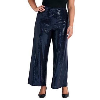 Avenue Women's Plus Size Glitz Sequin Wide Leg Pant