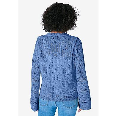 Roaman's Women's Plus Size Crochet Cardigan Sweater