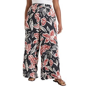 June + Vie Women's Plus Size Wide-Leg Pull-On Pants