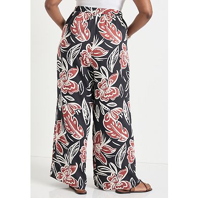 June + Vie Women's Plus Size Wide-Leg Pull-On Pants
