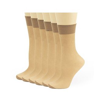 Women's Stay-Up Nylon Ankle Highs Regular and Queen Sizes in 6-Pair Packs
