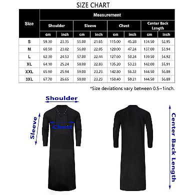 Men's Long Sleeve Kaftan Thobe Casual Lace up Robe Side Split Long Gown Linen Shirt with Pocket