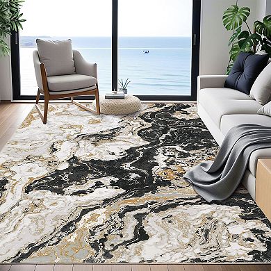 Garvee Contemporary Abstract Printed Area Rug Machine Washable for Living Room Bedroom Kitchen