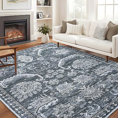 Garvee Faux Wool Vintage Boho Printed Area Rug Ultra Thin Soft Carpet for Living Room Bedroom