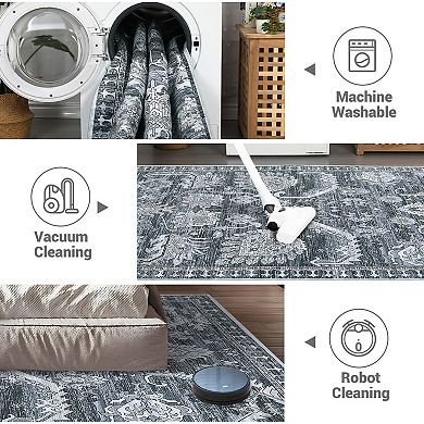Garvee Faux Wool Vintage Boho Printed Area Rug Ultra Thin Soft Carpet for Living Room Bedroom