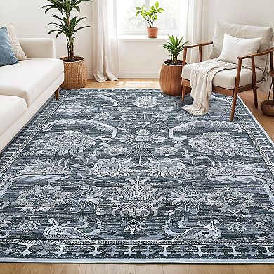 Garvee Faux Wool Vintage Boho Printed Area Rug Ultra Thin Soft Carpet for Living Room Bedroom