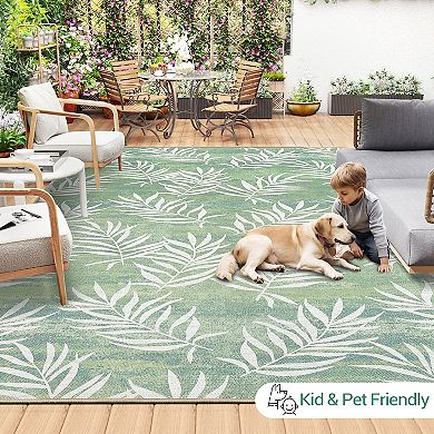 Garvee Modern Leafy Printed Non Slip Washable Area Rug Pet Friendly Carpet for Living Room