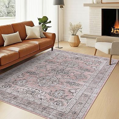 Garvee Washable Terry Velvet Vintage Floral Printed Non SlipArea Rug for Indoor Use