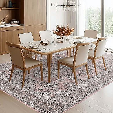 Garvee Washable Terry Velvet Vintage Floral Printed Non SlipArea Rug for Indoor Use