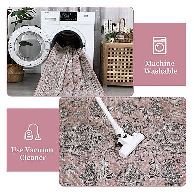 Garvee Washable Terry Velvet Vintage Floral Printed Non SlipArea Rug for Indoor Use