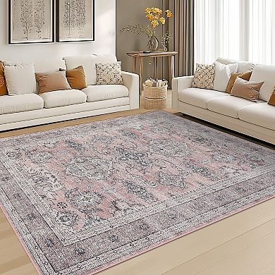 Garvee Washable Terry Velvet Vintage Floral Printed Non SlipArea Rug for Indoor Use