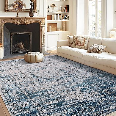 Garvee Vintage Distressed Printed Machine Washable Area Rug for Living Room Bedroom