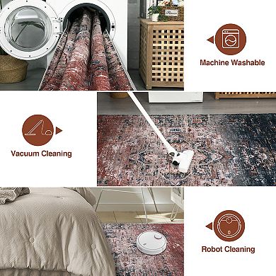 Garvee Vintage Distressed Printed Machine Washable Area Rug for Living Room Bedroom