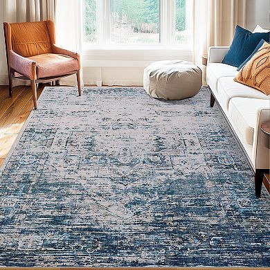 Garvee Vintage Distressed Printed Machine Washable Area Rug for Living Room Bedroom