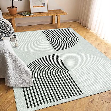 Garvee Modern Semicircle Arch Printed Machine Washable Area Rug for Living Room Bedroom Kitchen