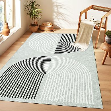 Garvee Modern Semicircle Arch Printed Machine Washable Area Rug for Living Room Bedroom Kitchen