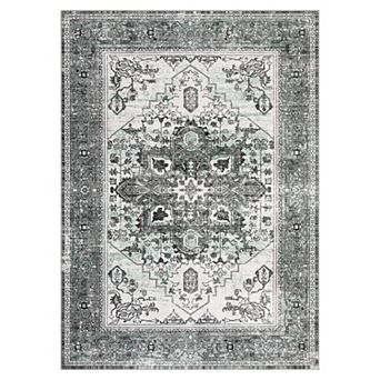 Garvee Vintage Distressed Floral Printed Area Rug Washable Low Pile Non Slip for Home Decor