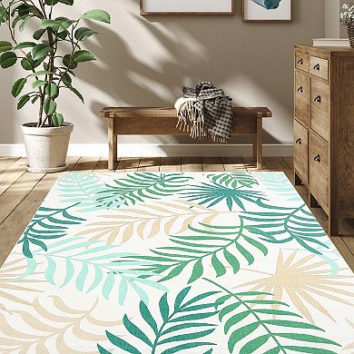 Garvee Machine Washable Modern Colorful Leafy Printed Area Rug for Indoor Use