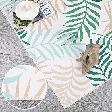 Garvee Machine Washable Modern Colorful Leafy Printed Area Rug for Indoor Use