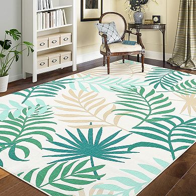Garvee Machine Washable Modern Colorful Leafy Printed Area Rug for Indoor Use