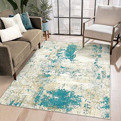 Garvee Pearl Velvet Machine Washable Modern Abstract Colorful Printed Indoor Area Rug