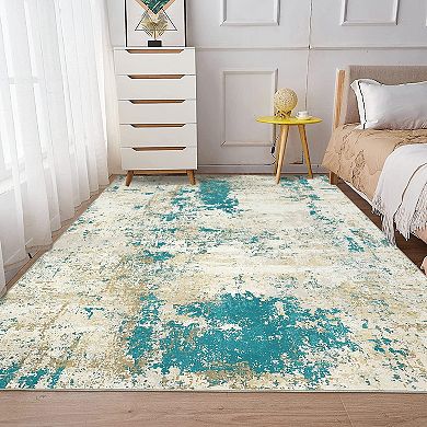 Garvee Pearl Velvet Machine Washable Modern Abstract Colorful Printed Indoor Area Rug
