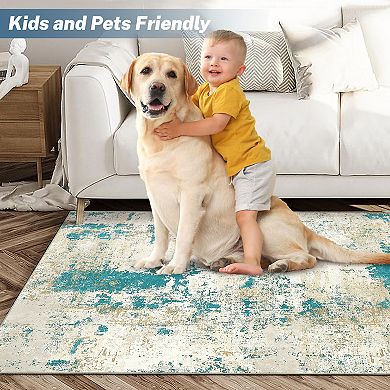 Garvee Pearl Velvet Machine Washable Modern Abstract Colorful Printed Indoor Area Rug