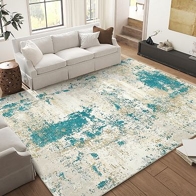 Garvee Pearl Velvet Machine Washable Modern Abstract Colorful Printed Indoor Area Rug