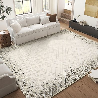 Garvee Modern Abstract Illusionary Border Printed Area Rug Soft Carpet for Living Room Bedroom