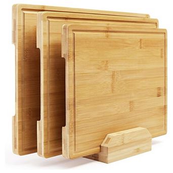 Bamboo Cutting Board Set of 3, Kitchen Cutting Board Set with Holder
