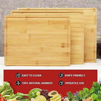 Bamboo Cutting Board Set of 3, Kitchen Cutting Board Set with Holder