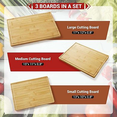 Bamboo Cutting Board Set of 3, Kitchen Cutting Board Set with Holder