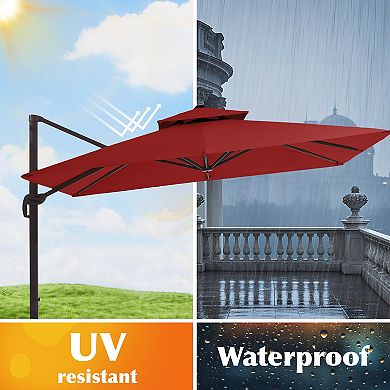 9x9ft Rectangular Patio Cantilever Umbrella with Crank & Tilt(Base not Included)