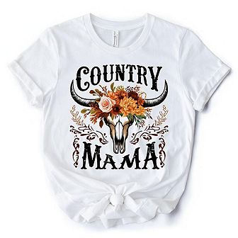 Country Mama Floral Buffalo Skull Vintage T-Shirt, Western Natural and White Women’s Tee