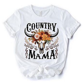 Country Mama Floral Buffalo Skull Vintage T-Shirt, Western Natural and White Women’s Tee