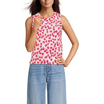 Women's Lands' End Fine Gauge Eyelash Printed Sleeveless Sweater