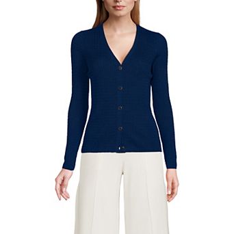 Women's Lands' End Baby Cable V-Neck Cardigan Sweater